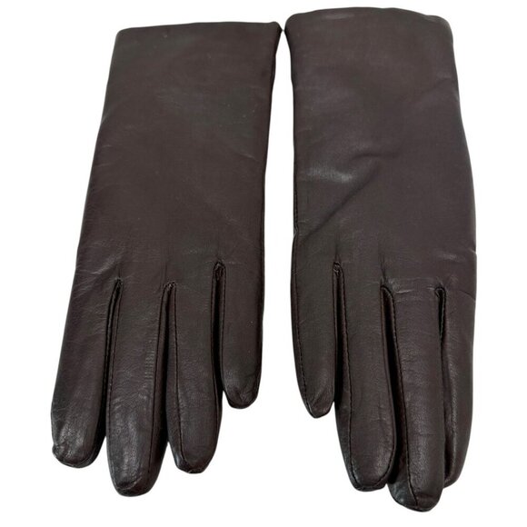 NORDSTROM Womens Leather Gloves Size Small Dark Brown Fur Lining - Picture 2 of 8